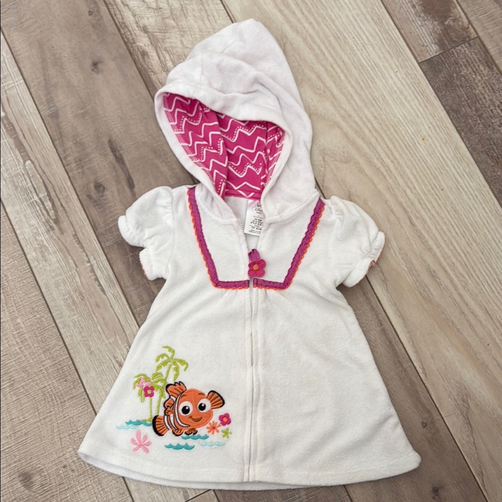 Disney Nemo- White Hooded Baby cover up with Pink Accents